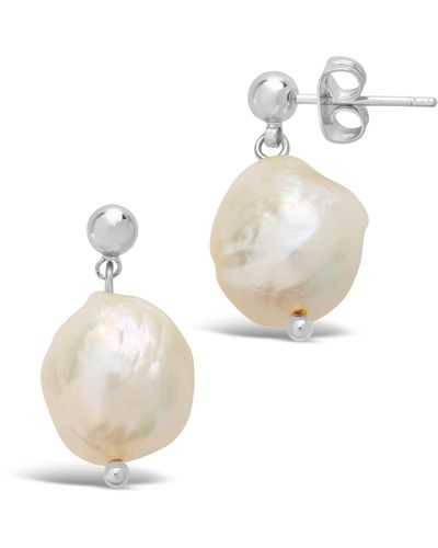 Sterling Forever Large Baroque Pearl Drop Studs - Metallic