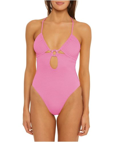 Isabella Rose Maza Way Ribbed Nylon One-piece Swimsuit - Pink