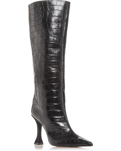 Aqua Leather Pointed Toe Knee-high Boots - Black