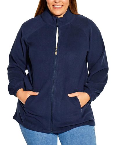 Avenue Plus Long Sleeves Zip Front Fleece Jacket - Blue