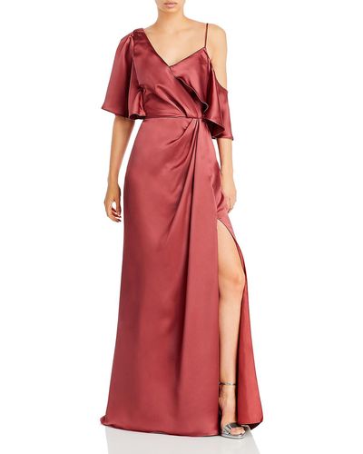 Amsale Satin Maxi Evening Dress - Red