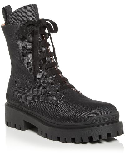 Ilio Smeraldo Sulcer Leather Round Toe Combat & Lace-up Boots - Black
