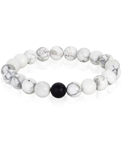 Crucible Jewelry Crucible Los Angeles Polished Howlite And Black Matte Onyx 10mm Natural Stone Bead Stretch Bracelet - Metallic