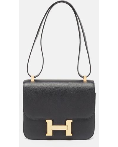 Hermès Noir Epsom Leather Gold Finish Constance 24 Bag - Black