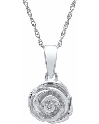 MAX + STONE Sterling Rose Pendant Necklace On 18 Inch Rope Chain - Metallic