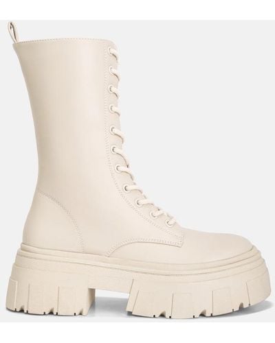 LONDON RAG Tatum Faux Leather Combat Chunky Boots - Natural