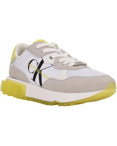 Calvin Klein Magalee Faux Leather Lifestyle Casual And Fashion Sneakers - White