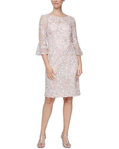Alex Evenings Sequined Short Sleeve Cocktail And Party Dress - Pink