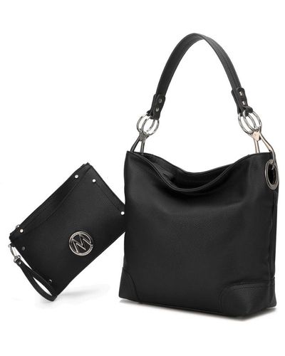 MKF Collection by Mia K Viviana Vegan Leather Hobo Bag With Wristlet - 2 Pieces - Black