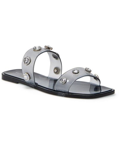 Katy Perry The Geli Embellished Square Toe Jeweled Square Toe Slide Sandals - Metallic