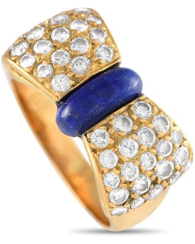 Van Cleef & Arpels 18k Yellow 0.85ct Diamond And Lapis Lazuli Bow Ring Vc01-012224 - Metallic