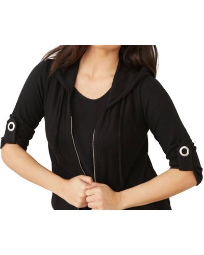 French Kyss Soft Stretch Roll Sleeve Top - Black