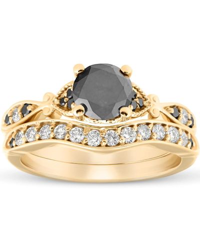 Pompeii3 1 3/4 Ct Black & White Diamond Engagement Wedding Ring Set - Metallic