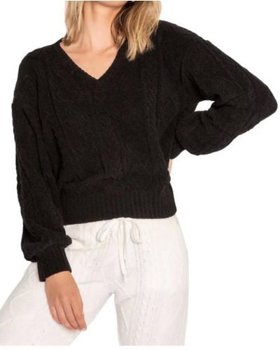 Pj Salvage Cable Crew Lounge Long Sleeves Top - Black
