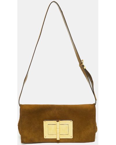 Tom Ford Olive Suede Natalia Convertible Clutch - Metallic