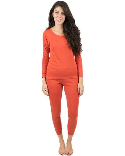 Leveret Two Piece Cotton Pajamas Classic Solid Color - Red