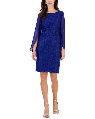 Connected Apparel Eyelash Mini Cocktail And Party Dress - Blue