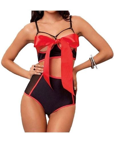 iCollection Open Cup Bra With High Waist Panty - Red