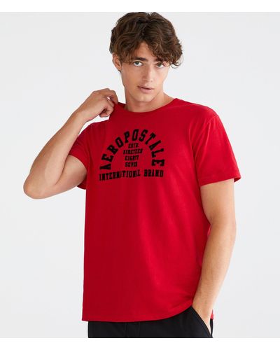 Aéropostale Arch Flocked Graphic Tee - Red