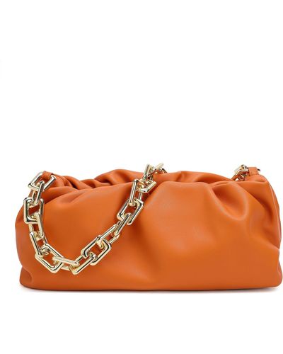Tiffany & Fred Quilted Sheepskin Leather Large Pouch/shoulder Bag - Orange