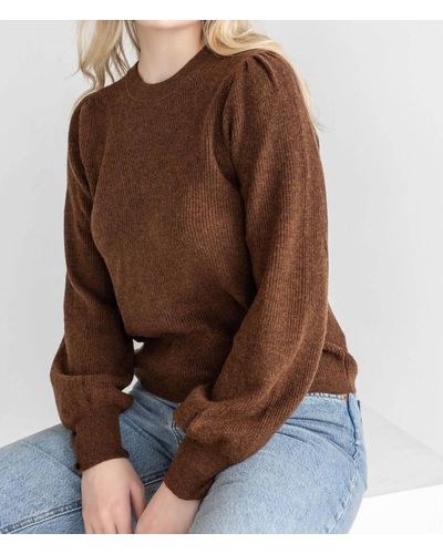 Lilla P Ribbed Puff Sleeve Sweater - Brown