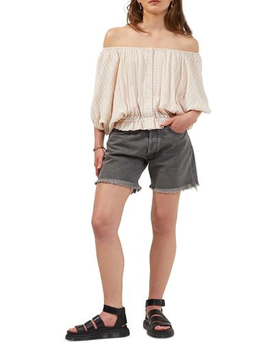 French Connection Linen Button Down Peasant Top - Natural