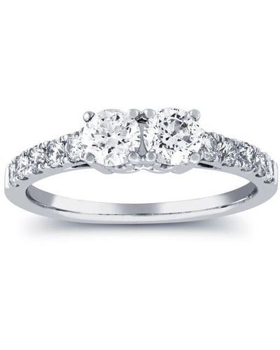 Pompeii3 1ct Two Stone Diamond Round Cut Engagement Anniversary Ring - Metallic