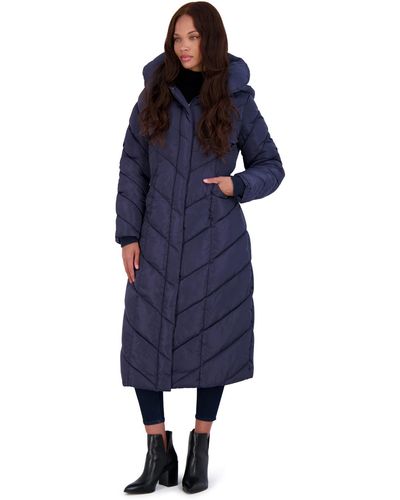 Steve Madden Fleece Lined Quilted Maxi Coat - Blue