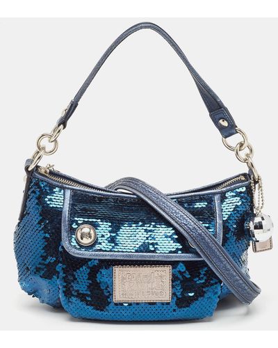 COACH /silver Sequins And Leather Groovy Hobo - Blue