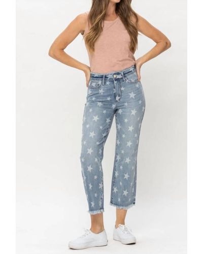 Judy Blue Star Cropped Straight Jean - Blue