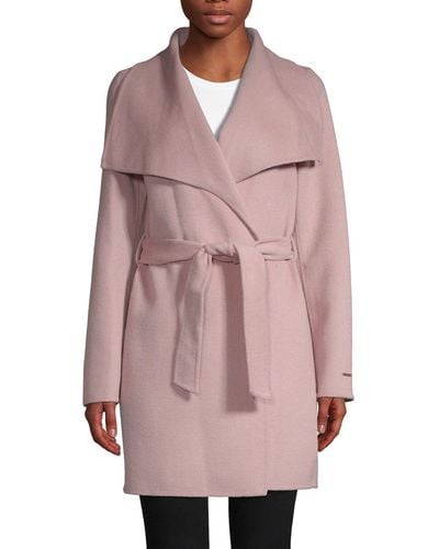 Tahari Powder Lightweight Wool Wrap Coat Jacket - Pink