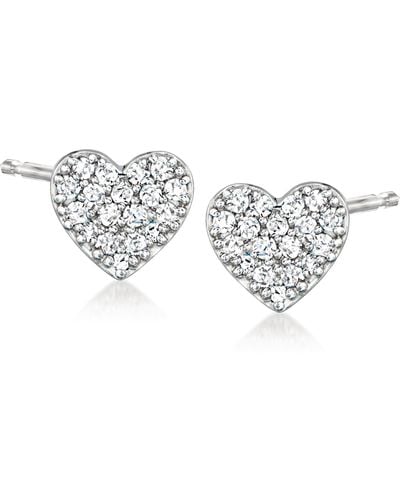 Ross-Simons Pave Diamond Heart Earrings - Metallic