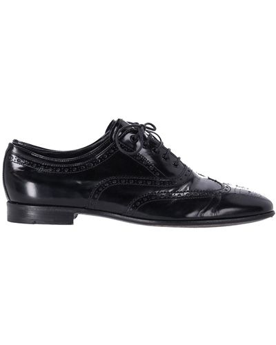 Prada Lace Up Brogues In Black Patent Leather