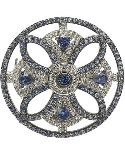 Suzy Levian Sterling Silver Sapphire & Diamond Accent Circle Medieval Brooch - Metallic