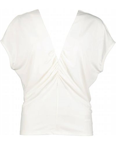 Bishop + Young Ruched Deep V Tee Top - White