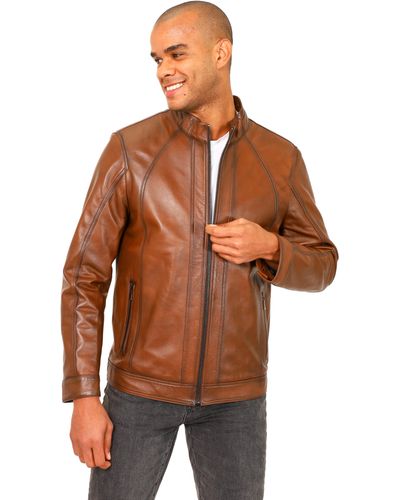 VELLAPAIS Lorient Leather Jacket - Brown