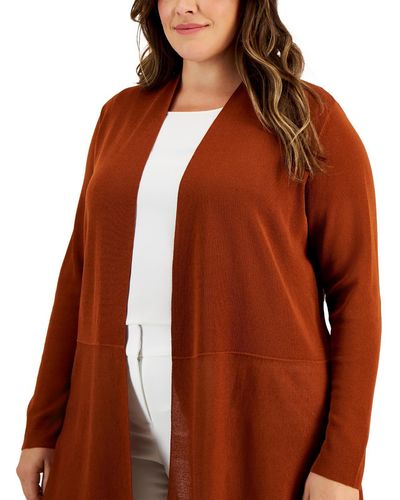 Anne Klein Plus Solid Cardigan Sweater - Brown