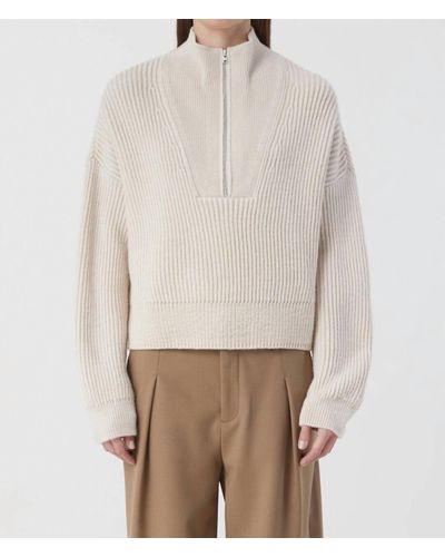 Closed Cropped Troyer Knit Sweater - Natural