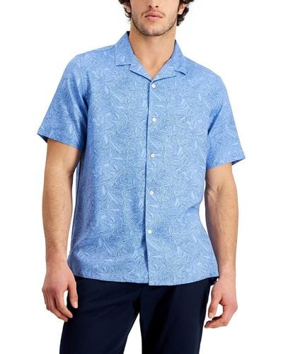 Club Room Regular Fit Dotted Tropical Button-down Shirt - Blue