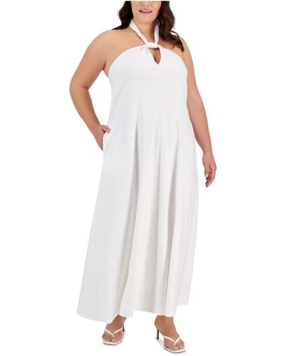 INC Plus Linen Halter Dress - White