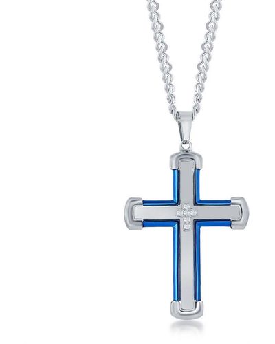 Black Jack Jewelry Stainless Steel Blue & Cz Cross Necklace