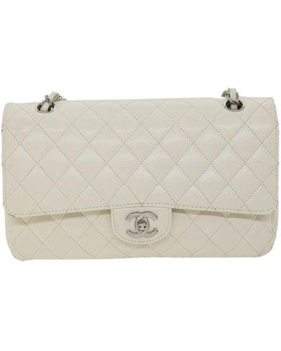 CHANEL TIMELESS SINGLE FLAP CROSSBODY BAG IN WHITE & NAVY QUILTED