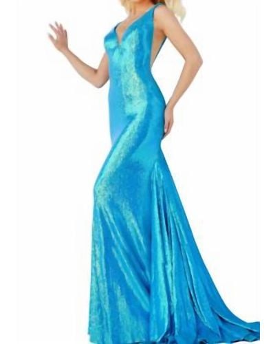 Jovani Long Plunging Prom Gown - Blue