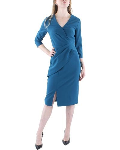 Kay Unger Pleated Kn Cocktail And Party Dress - Blue