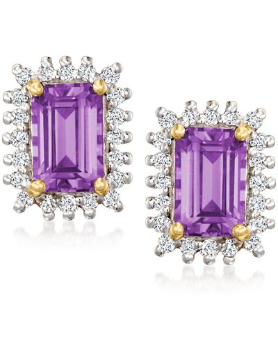 Ross-Simons Amethyst And . Diamond Stud Earrings In 14kt Yellow Gold - Purple