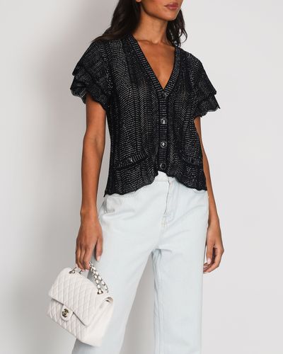 Chanel Navy And Silver Cardigan Top With Cc Button Details - Black