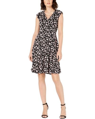 Signature By Robbie Bee Petites Ruched Floral Wrap Dress - Blue