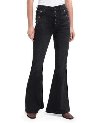 7 For All Mankind Portia Button Fly Sailor Flare Jeans - Black
