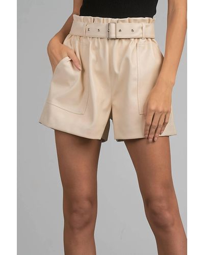 Elan Belted Faux Leather Shorts - Natural