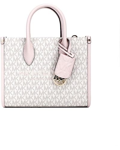 Michael Kors Mirella Small Powder Blush Pvc Top Zip Shopper Tote Crossbody Bag - White